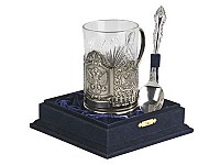 Набор: стакан с подстаканником и ложкой «Герб России»