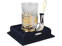 Набор: стакан с подстаканником и ложкой «Герб СССР» Gold